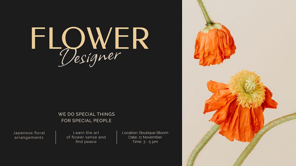 Flower designer PowerPoint editable template,  event advertisement psd