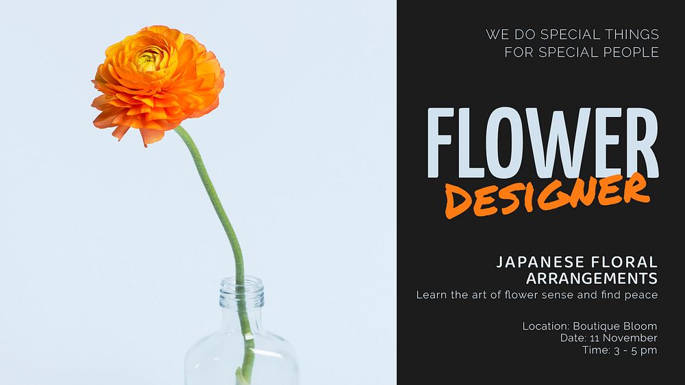Flower designer blog banner template,  event advertisement psd