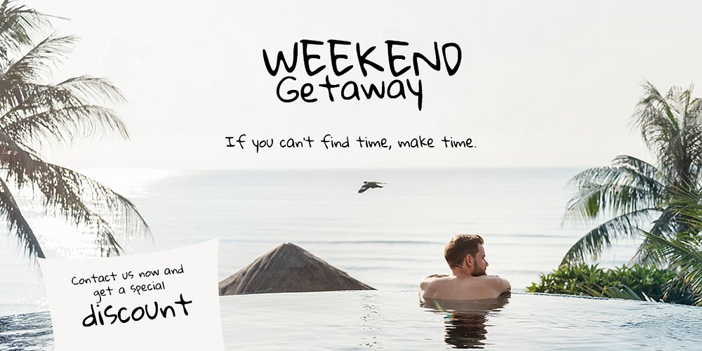 Weekend getaway Twitter post template, travel editable design psd