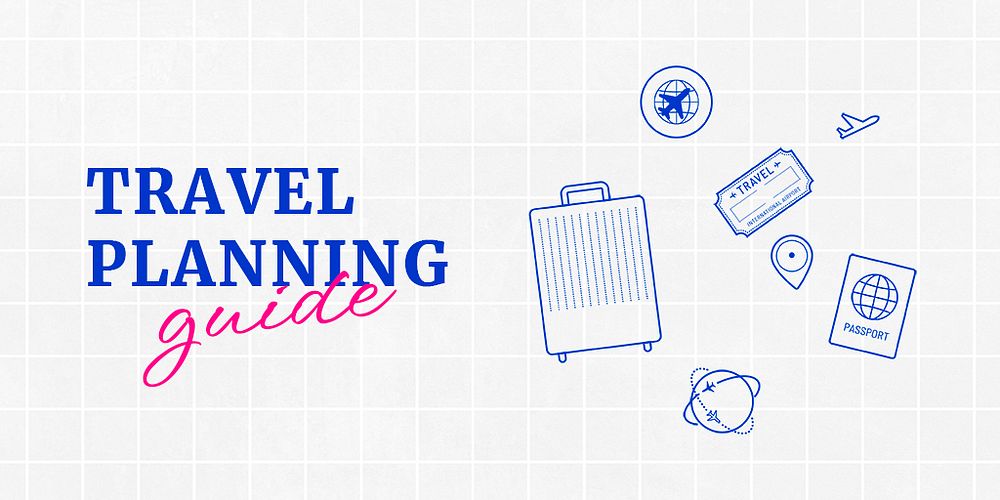 Travel planning  Twitter post template, cute doodle design psd