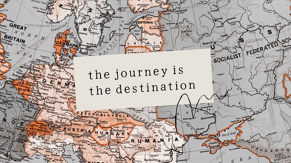 Travel map ppt presentation template, editable quote psd