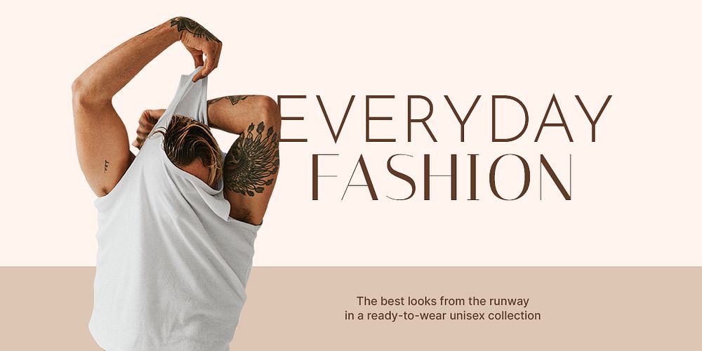Men's fashion Twitter post template, beige design psd
