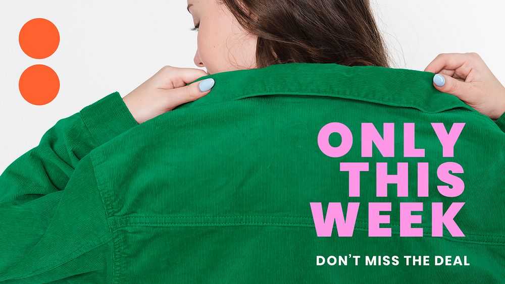 Fashion shopping blog banner template, woman in green jacket psd