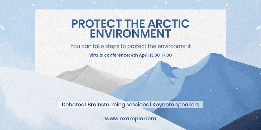Arctic environment Twitter post template, winter landscape illustration psd