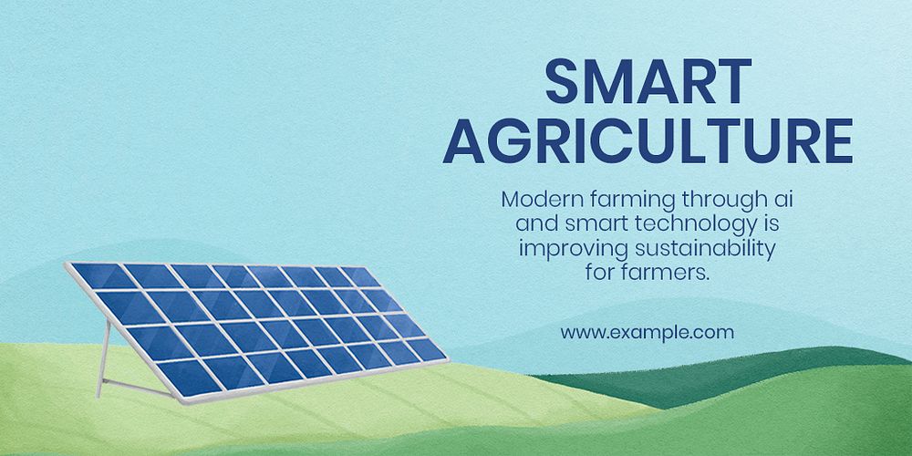 Smart agriculture Twitter post template, solar panel illustration psd