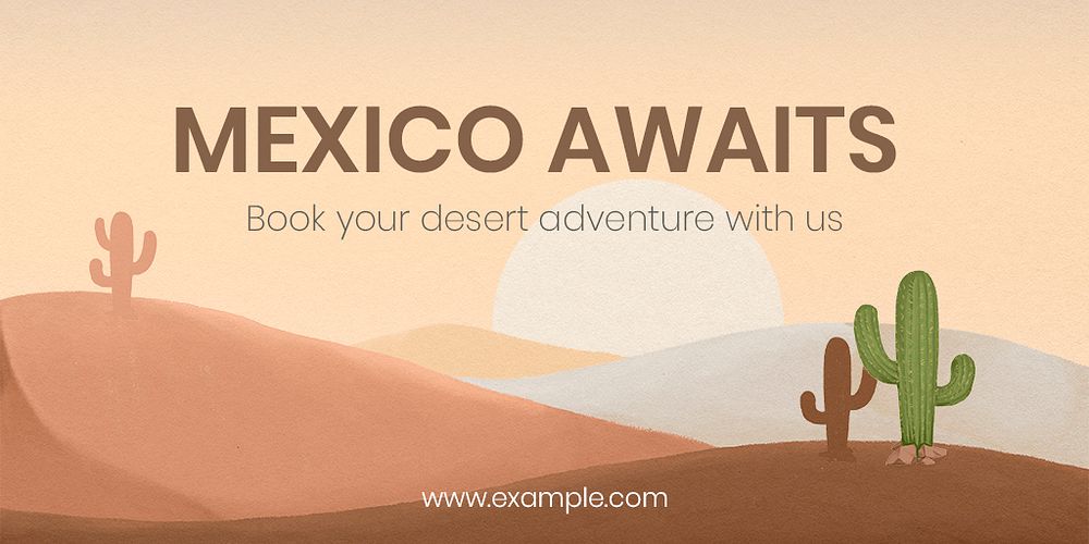 Wild west Twitter post template, Mexican desert illustration psd