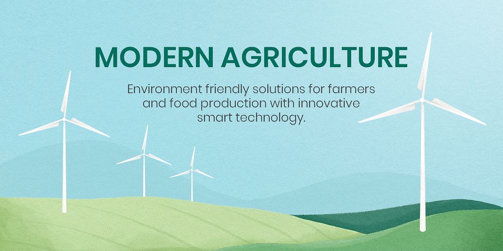 Modern agriculture Twitter post template, wind farm illustration psd