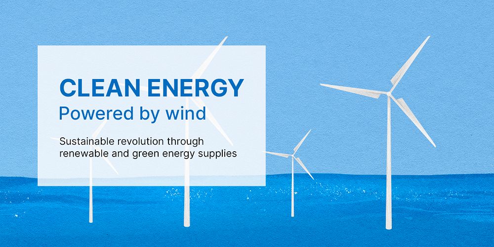 Clean energy Twitter post template, offshore wind farm psd