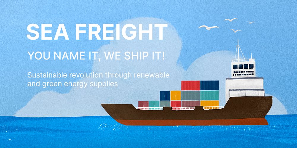 Sea freight Twitter post template, logistics industry psd