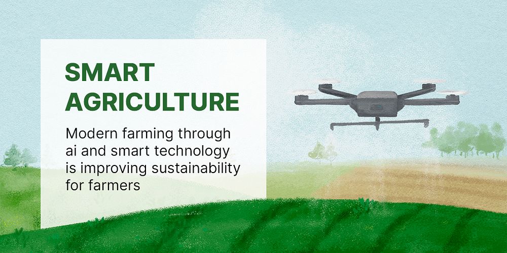 Smart agriculture Twitter post template, watering drone illustration psd