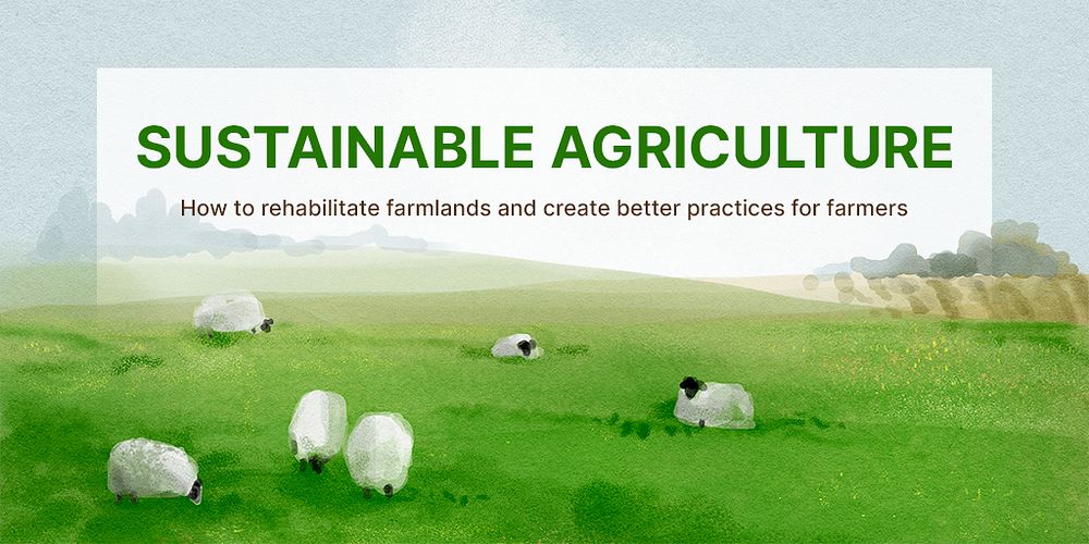 Sustainable agriculture Twitter post template, watercolor landscape  psd