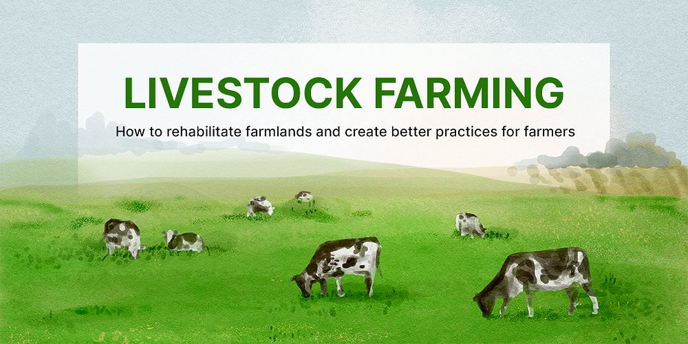 Livestock farming Twitter post template, watercolor landscape psd