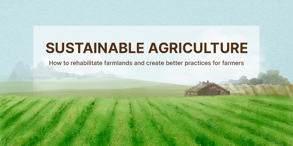 Sustainable agriculture Twitter post template, watercolor landscape  psd