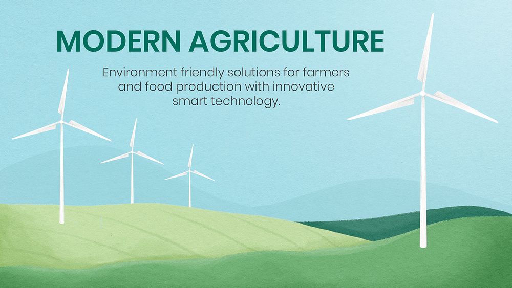 Modern agriculture Youtube thumbnail template, wind farm illustration psd