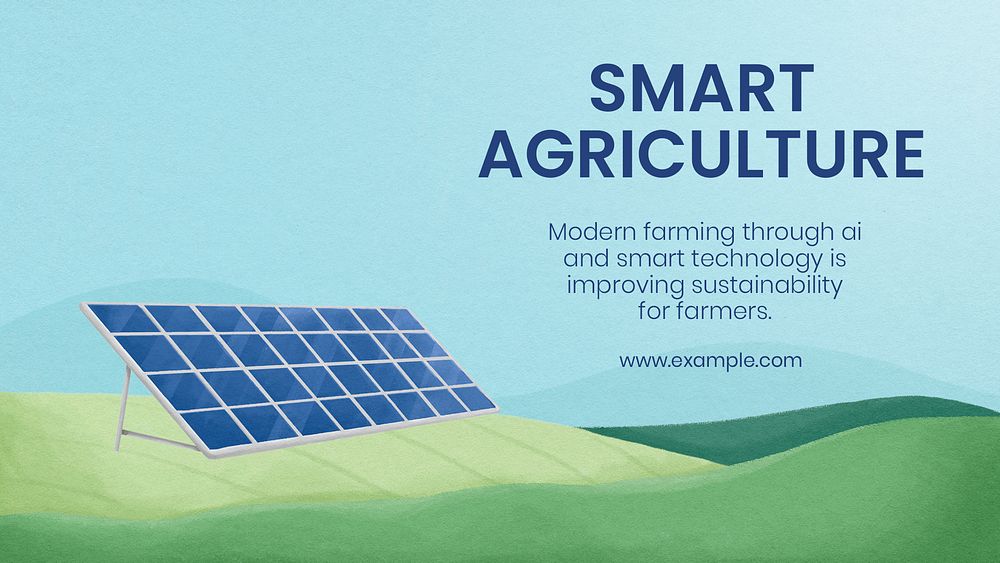 Smart agriculture Youtube thumbnail template, solar panel illustration psd