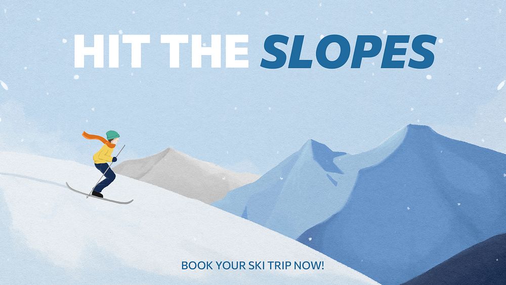 Winter skiing blog banner template, travel agency ad psd