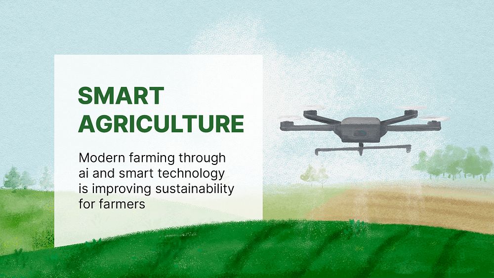 Smart agriculture presentation template, watering drone illustration psd