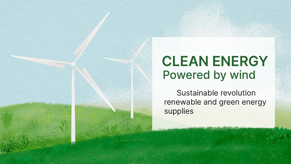 Clean energy presentation template, wind turbine illustration psd