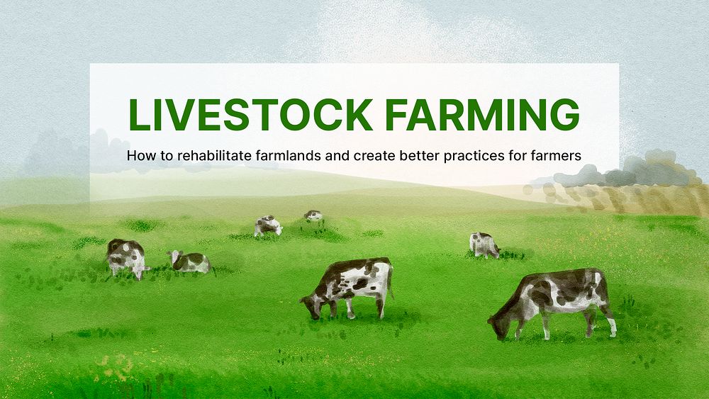 Livestock farming PowerPoint template, watercolor landscape psd