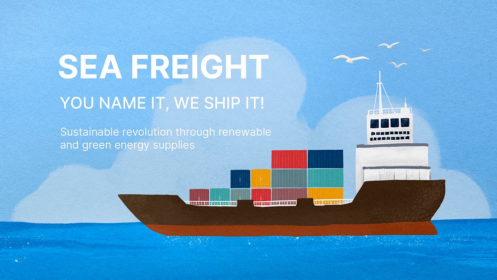 Sea freight Youtube thumbnail template, logistics industry psd