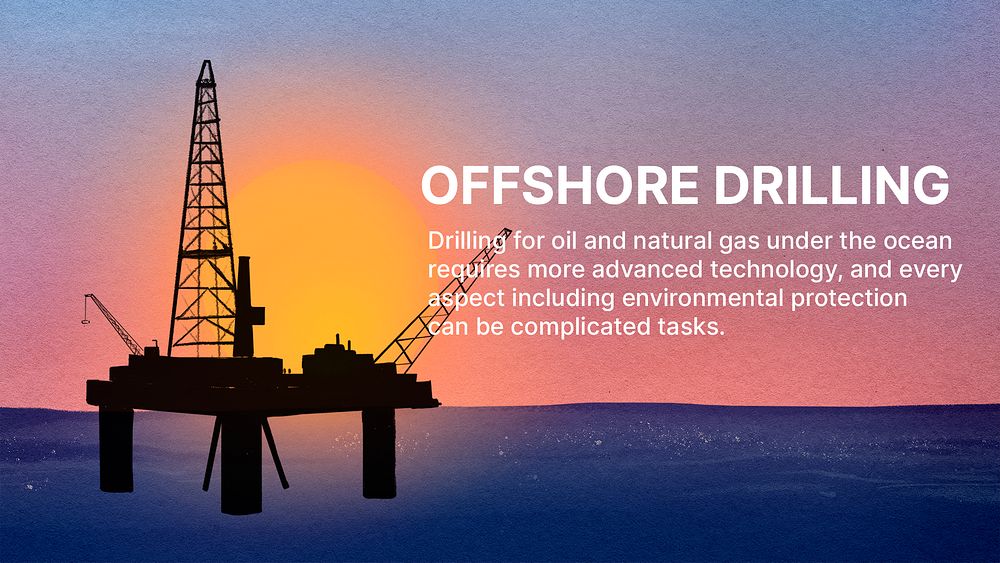 Offshore drilling presentation template, oil rig sunset psd