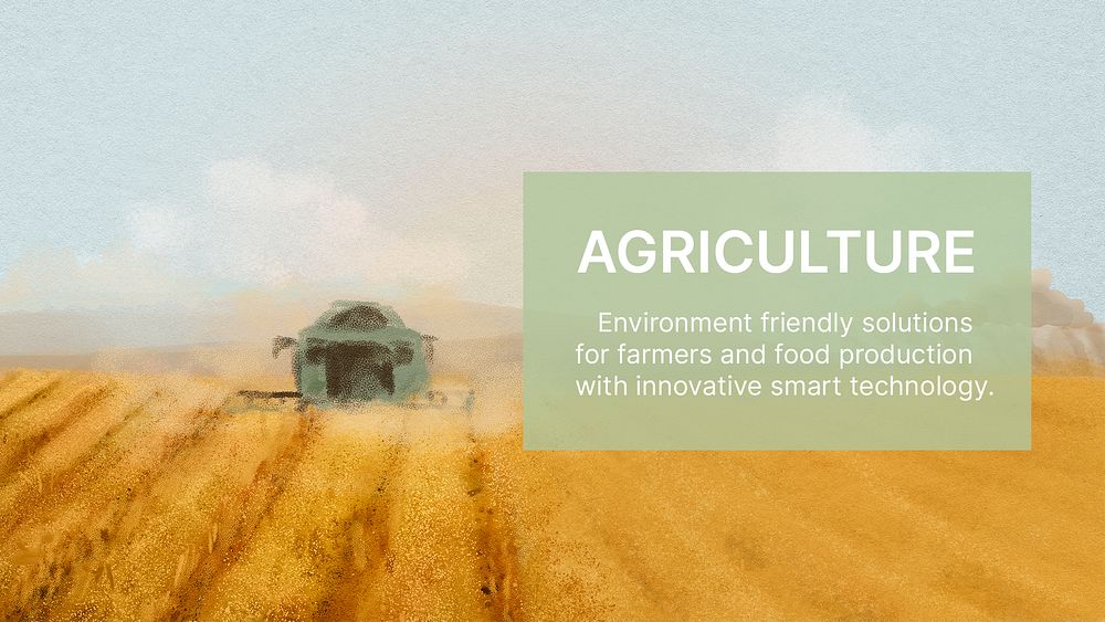 Watercolor agriculture PowerPoint template, field, nature illustration psd