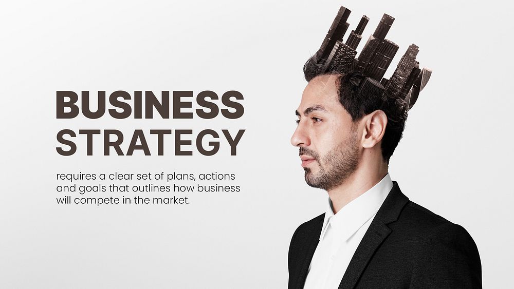 Business strategy blog banner template, surreal businessman psd