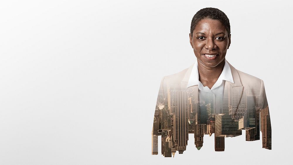African American businesswoman desktop wallpaper, off white background