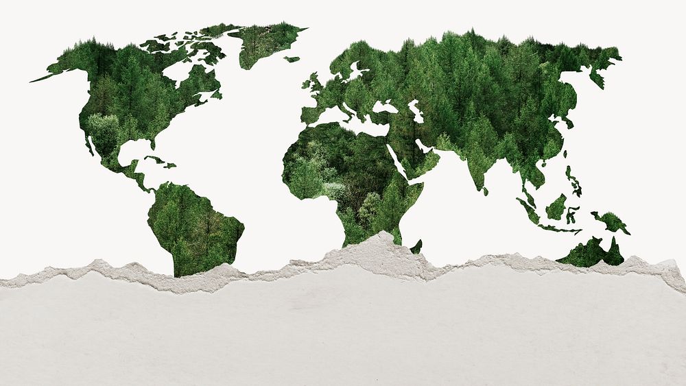 Environment desktop wallpaper, world map, ripped paper design