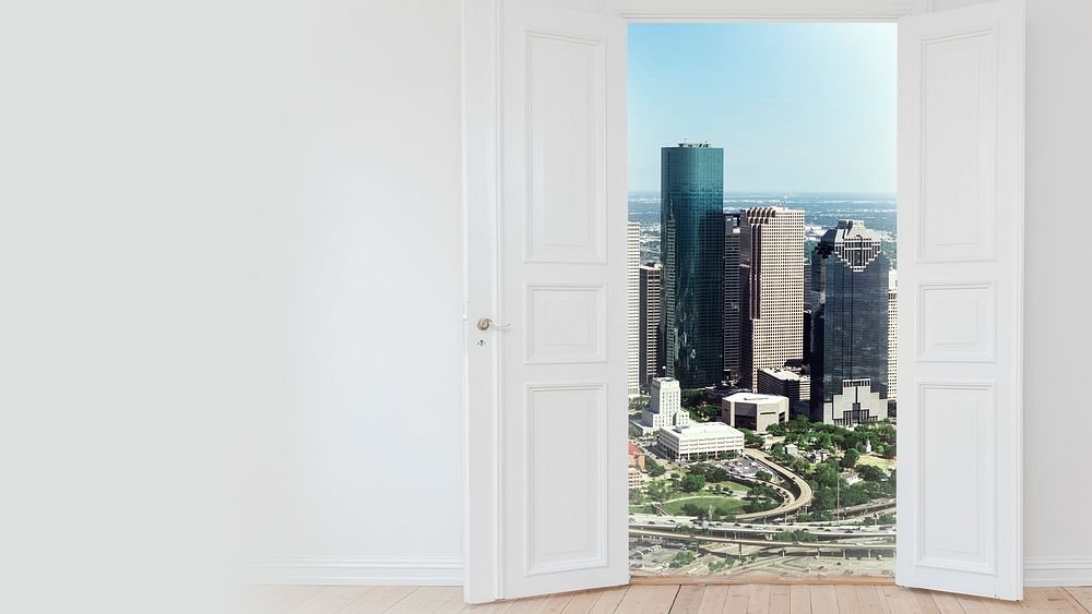 Workplace HD wallpaper, door to city living