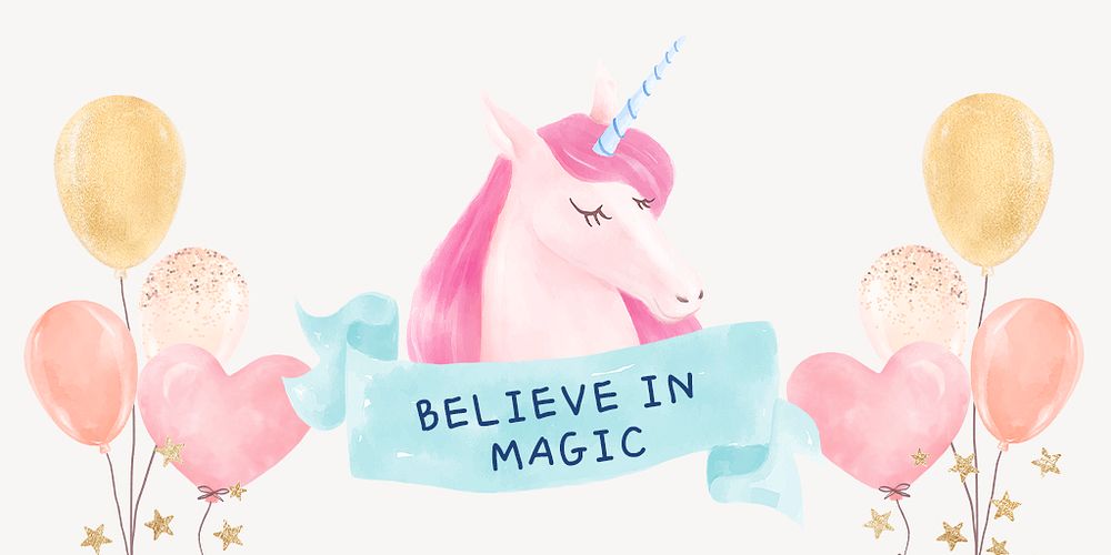 Cute unicorn twitter post template, watercolor design psd