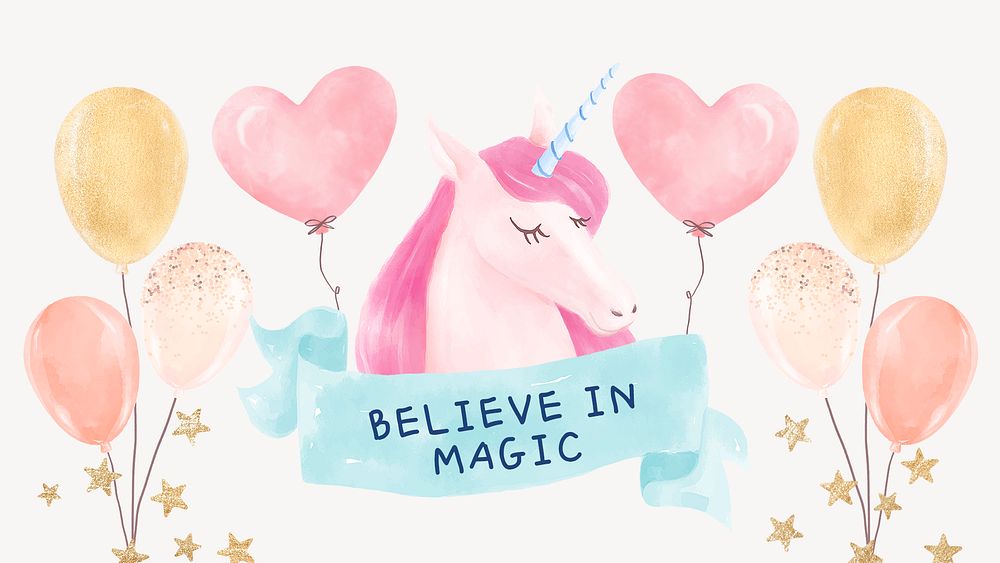 Cute unicorn template, Facebook event cover, watercolor design psd