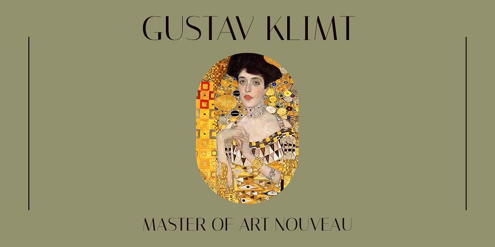 Gustav Klimt Twitter post template, Adele Bloch-Bauer painting remixed by rawpixel psd