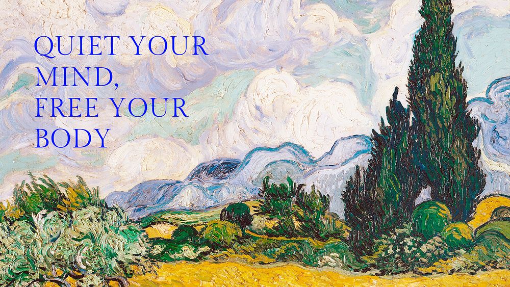 Quiet mind ppt presentation template, Van Gogh Wheat Field with Cypresses remixed by rawpixel psd
