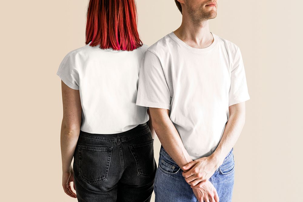 Casual white tee mockup psd on man and woman