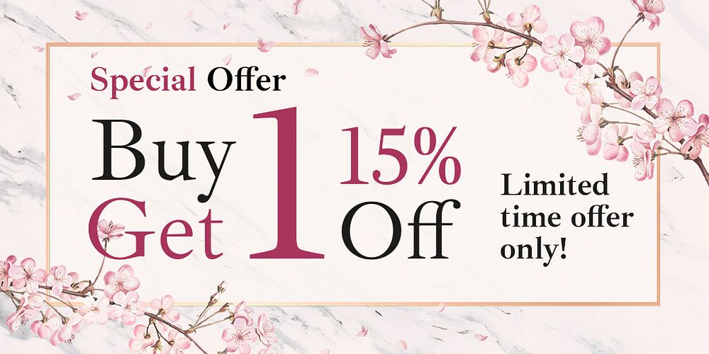 Special offer twitter ad template, cherry blossom, editable text psd