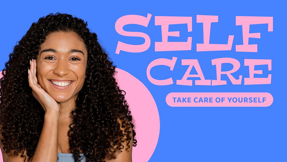 Self-care YouTube thumbnail template, blue design psd