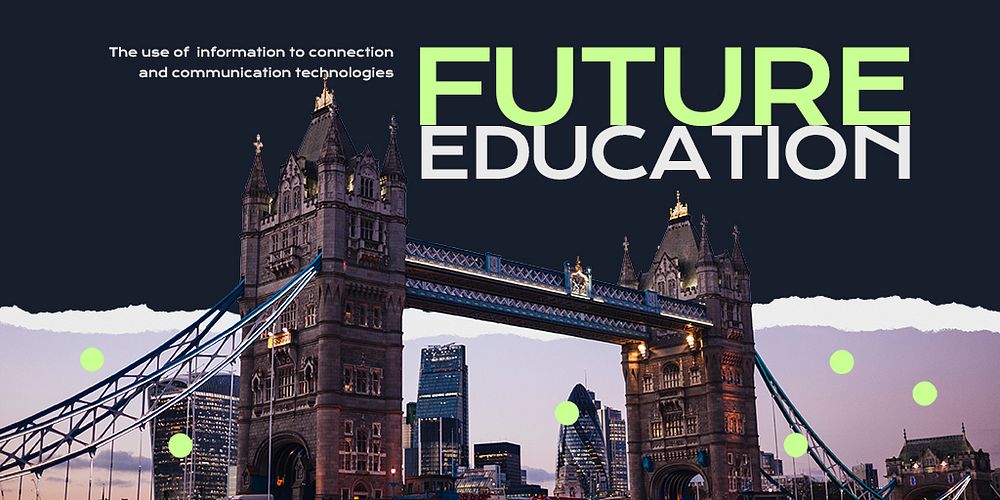 Future education Twitter post template, London's Tower Bridge photo psd