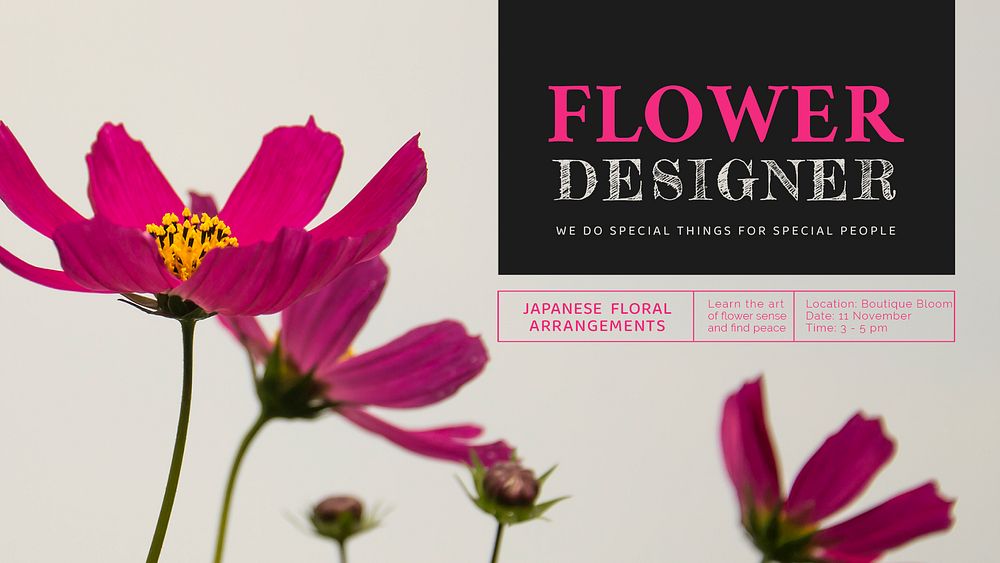 Aesthetic flower PowerPoint editable template,  event advertisement psd