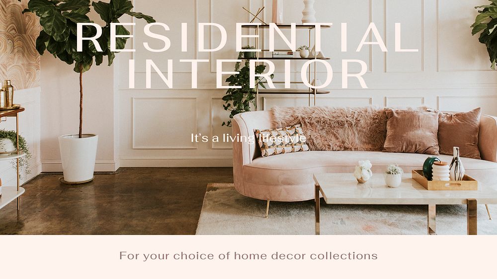 Residential interior YouTube thumbnail template, living room photo psd