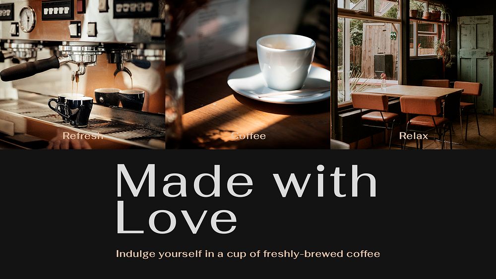 Aesthetic cafe presentation editable template, made with love text psd