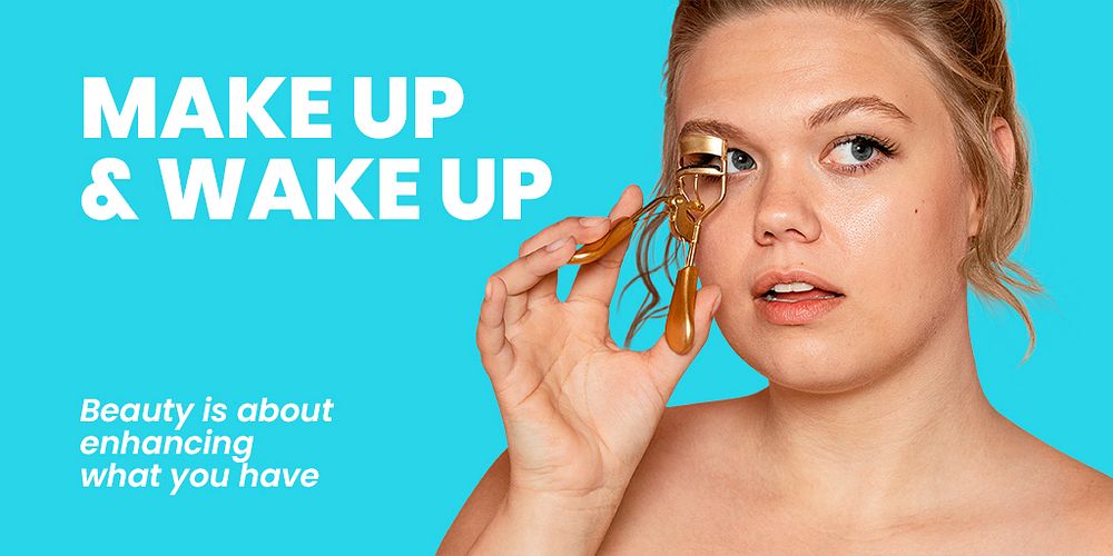 Makeup beauty Twitter post template, blue ad design psd
