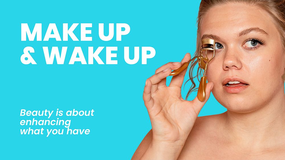 Makeup beauty presentation editable template, blue ad design psd