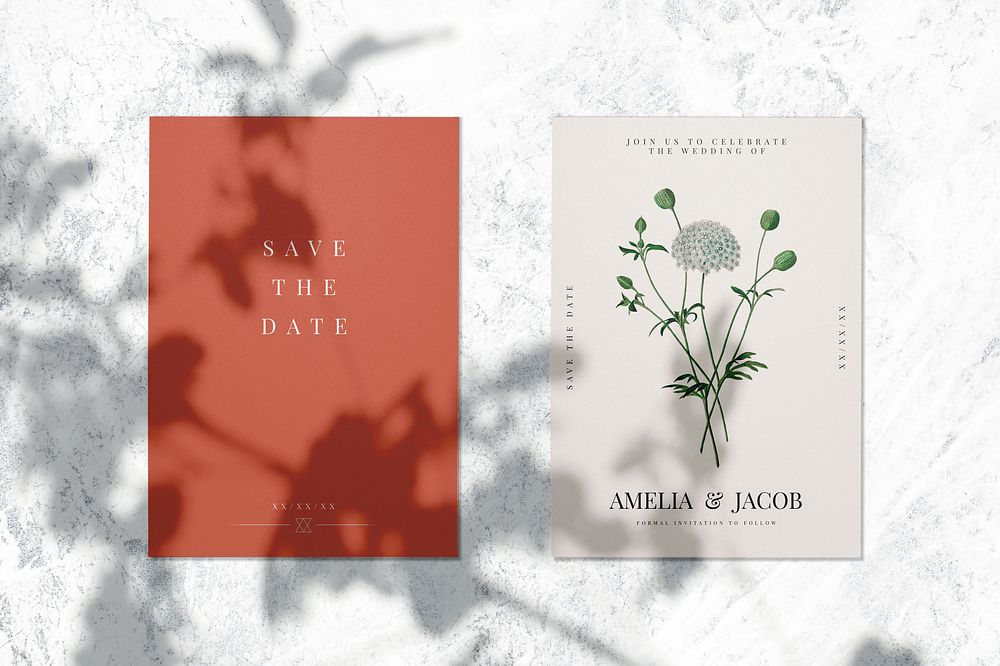 Save the date wedding invitation card mockup