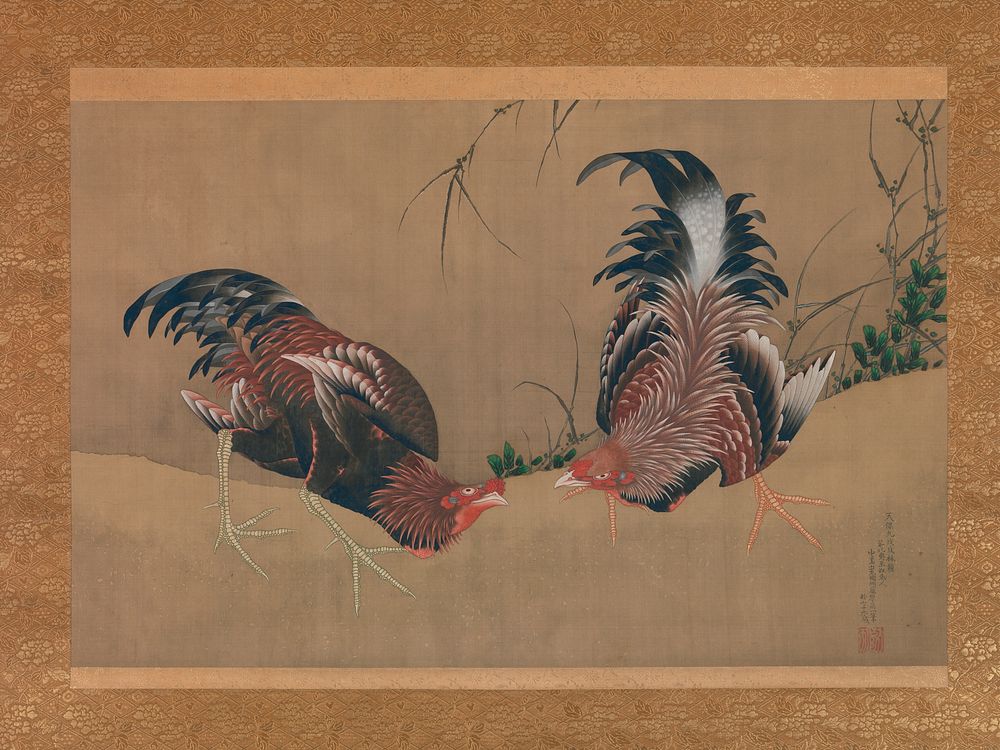 Gamecocks (1838) by Katsushika Hokusai. Original public domain image from the MET museum.