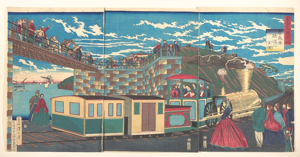 Illustration of Steam Locomotive Tracks at Takanawa, from the series Famous Places in Tokyo (Tōkyō meishō Takanawa-jōki…