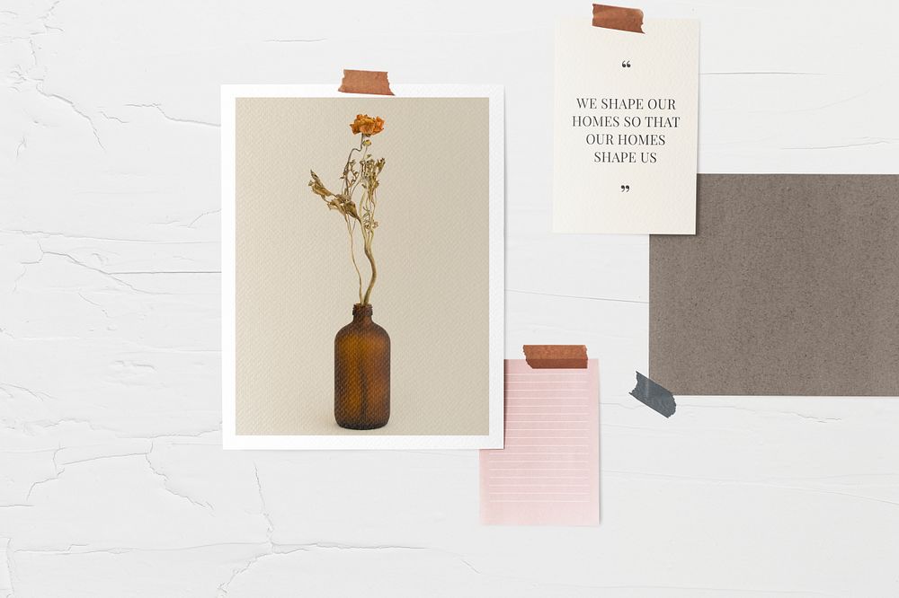 Paper collage mockup psd on the wall