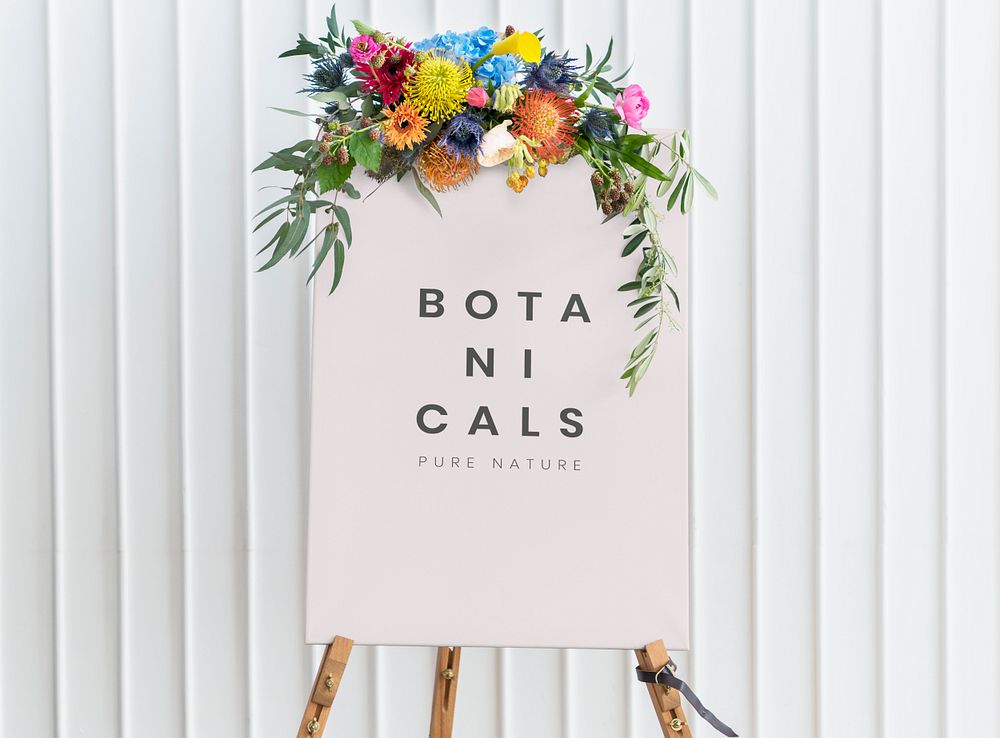 Floral painting canvas mockup on a stand