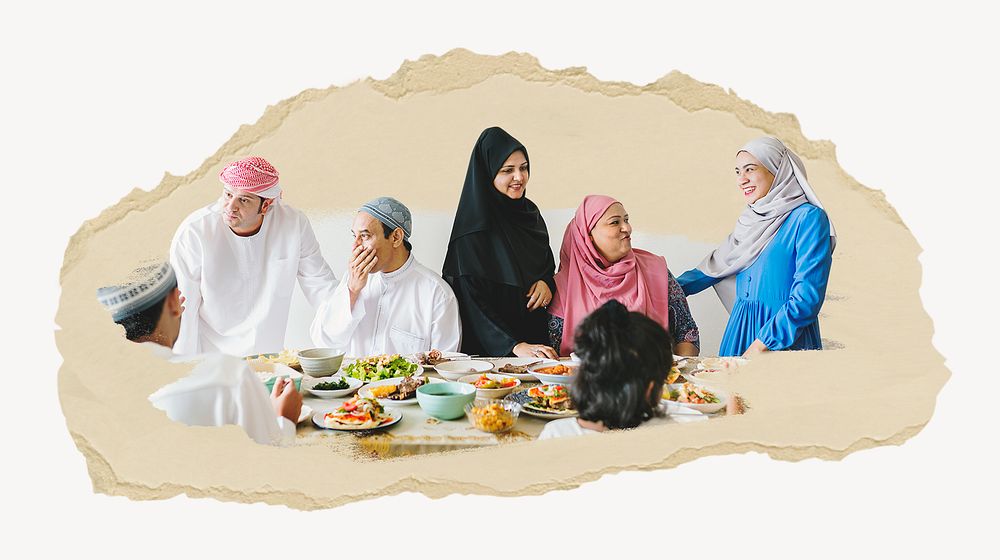 Middle Eastern Suhoor or Iftar meal collage element psd