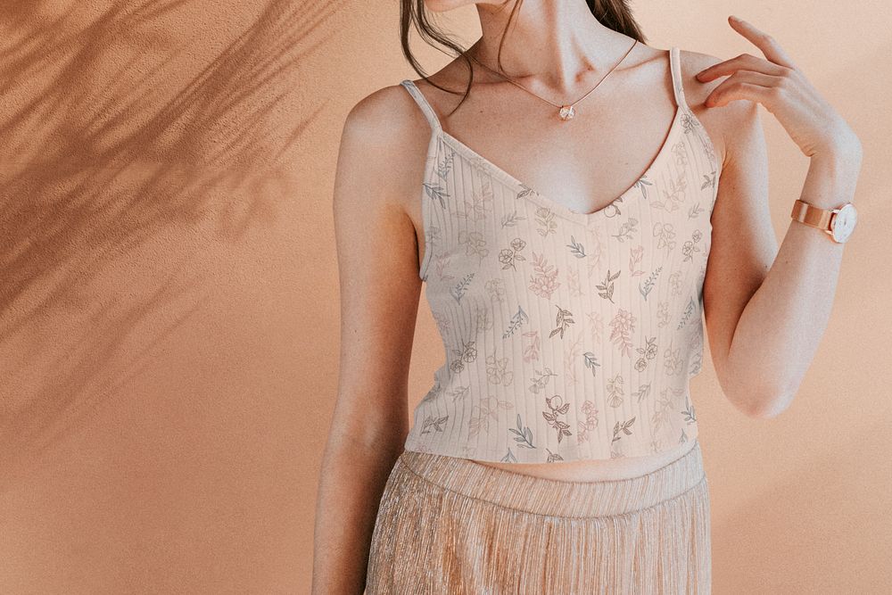 Woman in a light pink tank top mockup